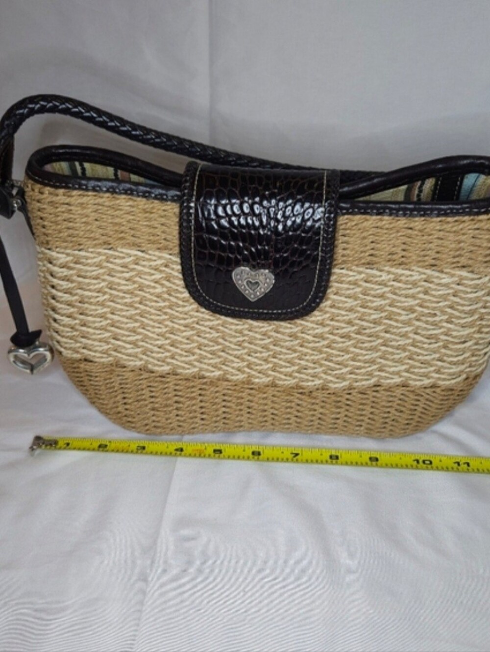 Brighton beige woven straw shoulder Bag black leather trim and a signature - Picture 5 of 12